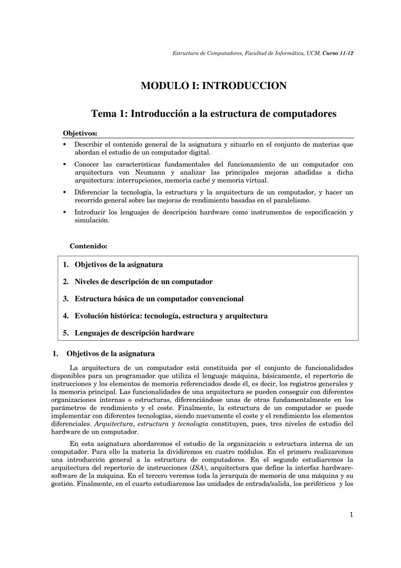 Imágen de pdf Tema 1: Introducción a la estructura de computadores