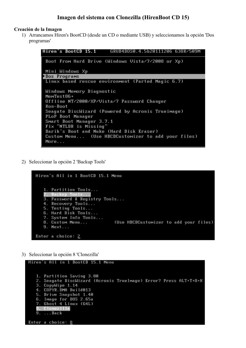 Imágen de pdf Imagen del sistema con Clonezilla (HirenBoot CD 15)