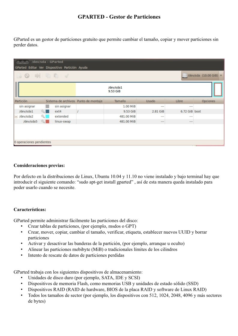 Imágen de pdf Gparted - Gestor de particiones