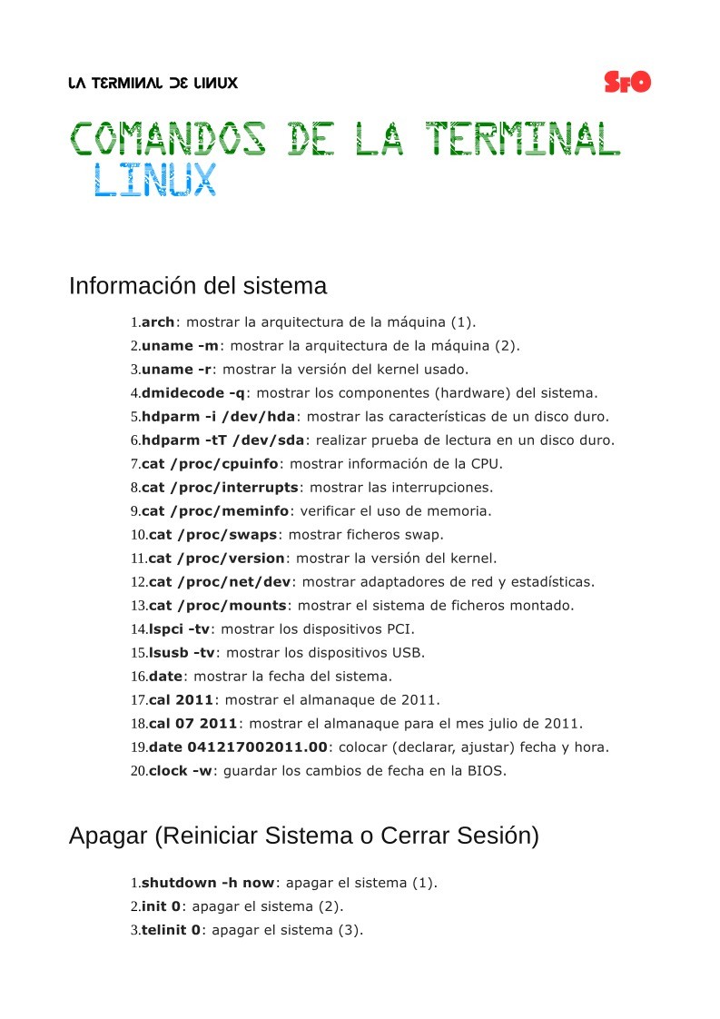 Imágen de pdf Comandos de la terminal Linux