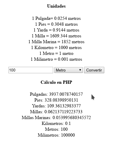 Código de PHP - Conversor de longitudes