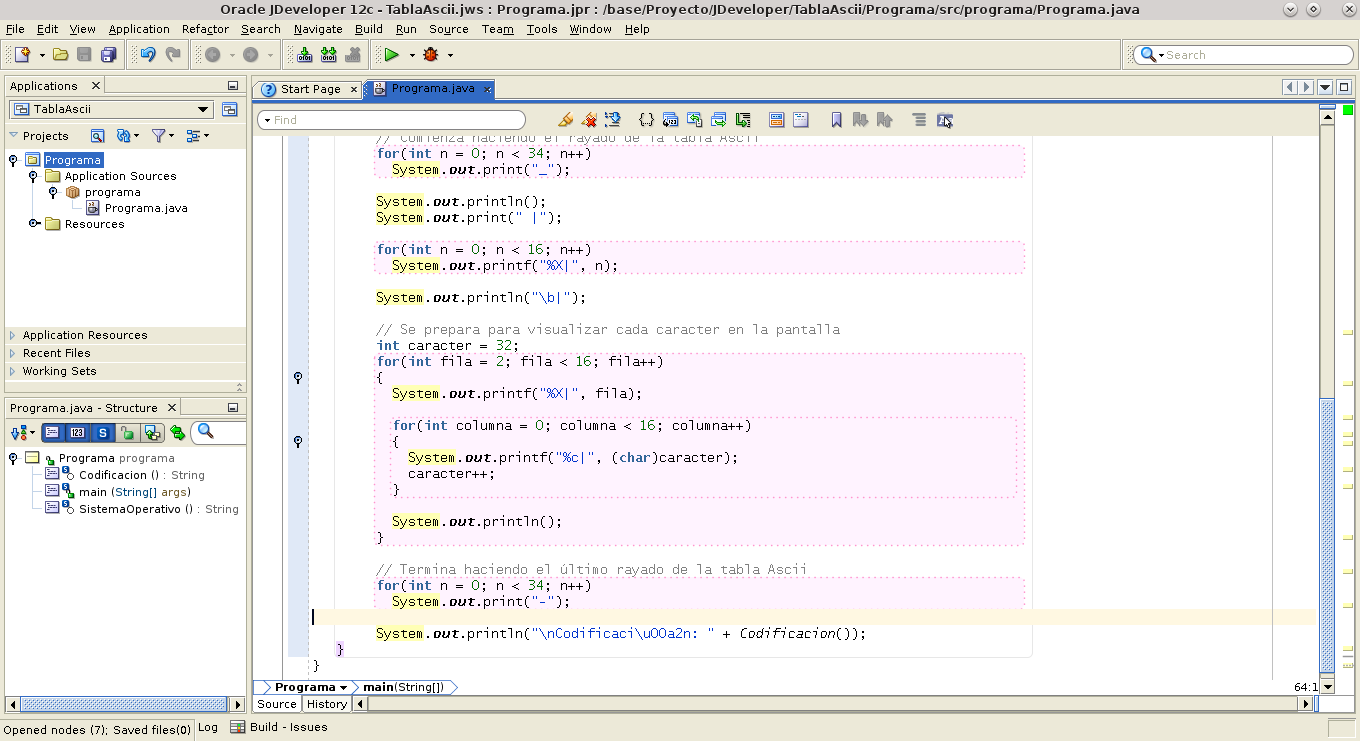 TablaAscii-VistaJDeveloper