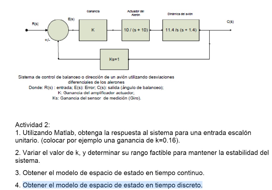 Matlab - como mostrar modelo de espacio de estado en tiempo discreto