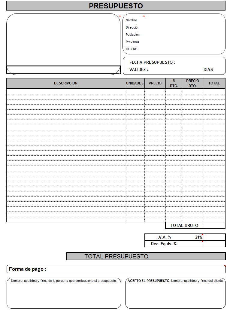 Código De Excel Plantilla Para Presupuestos En Excel